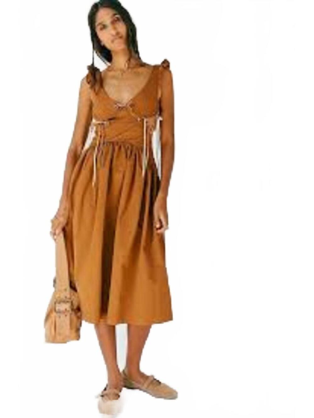 Allina Liu Pearl Bow Midi Dress  drop-waist silhouette, Sz L #1375